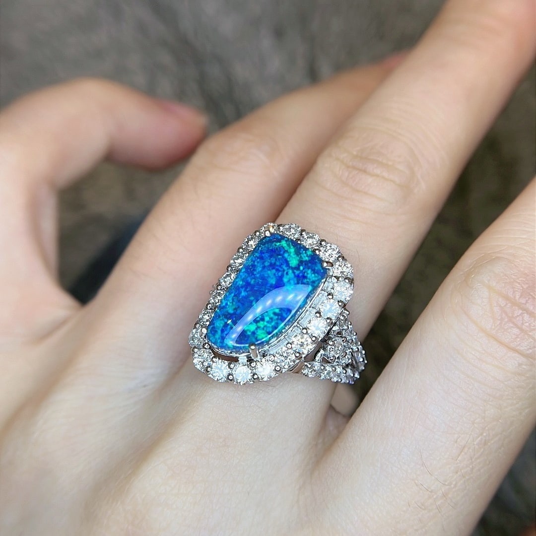 14k Gold 5.96 Ctw Natural Opal & Diamond Ring - 8