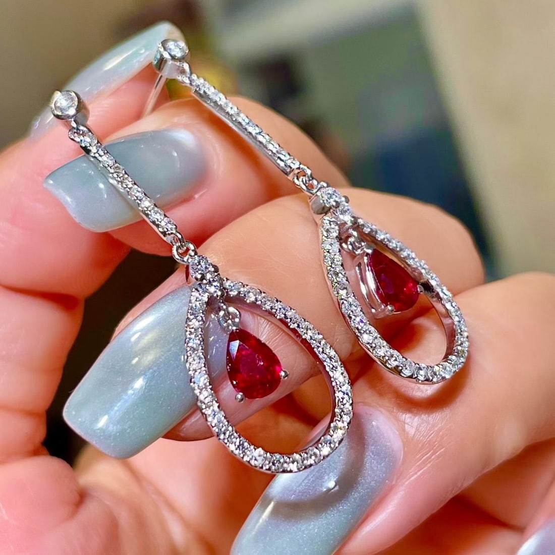 14k Gold 1.03 Ct Vivid Red Natural Ruby & Diamond Earrings - 4