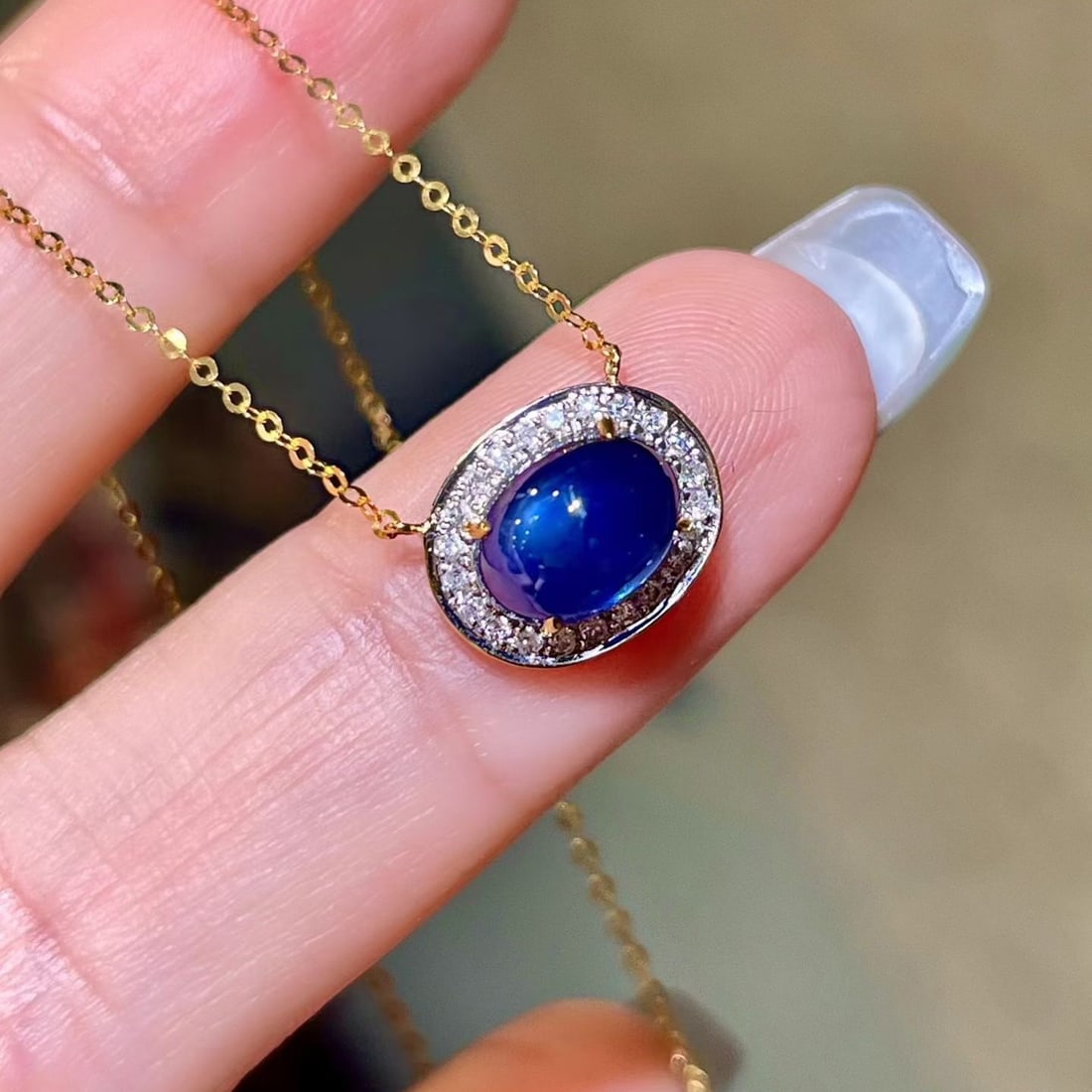 14k Gold 2.57 Ctw Natural Sapphire & Diamond Necklace - 2