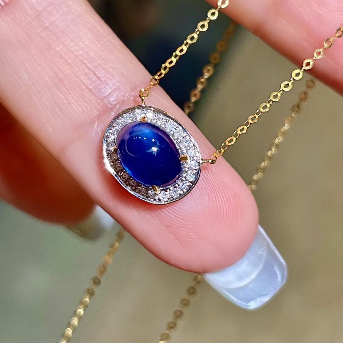 14k Gold 2.57 Ctw Natural Sapphire & Diamond Necklace - 3
