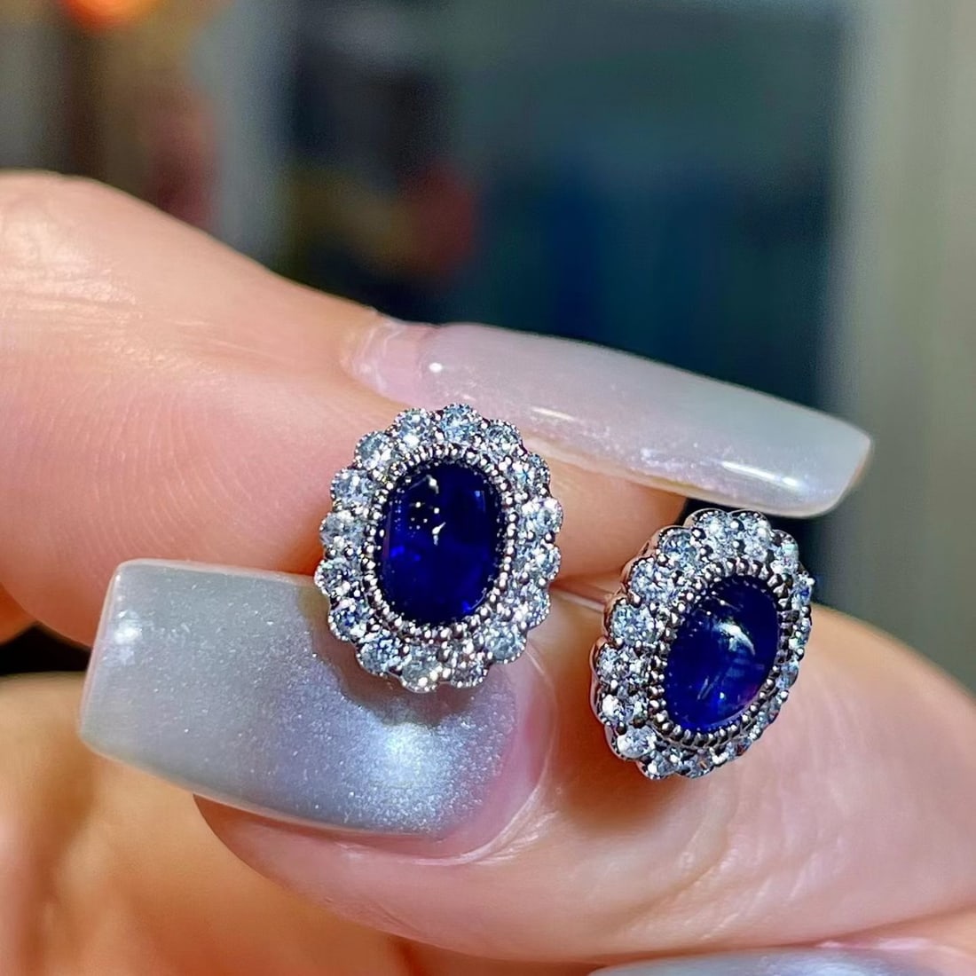 14k Gold 1.53 Ctw Natural Sapphire & Diamond Earrings - 2