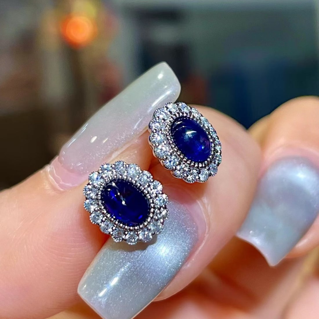 14k Gold 1.53 Ctw Natural Sapphire & Diamond Earrings - 4