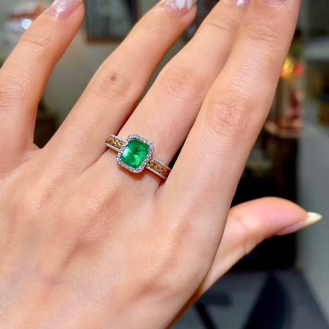 14k Gold 1.27 Ctw Natural Emerald & Diamond Ring - 2