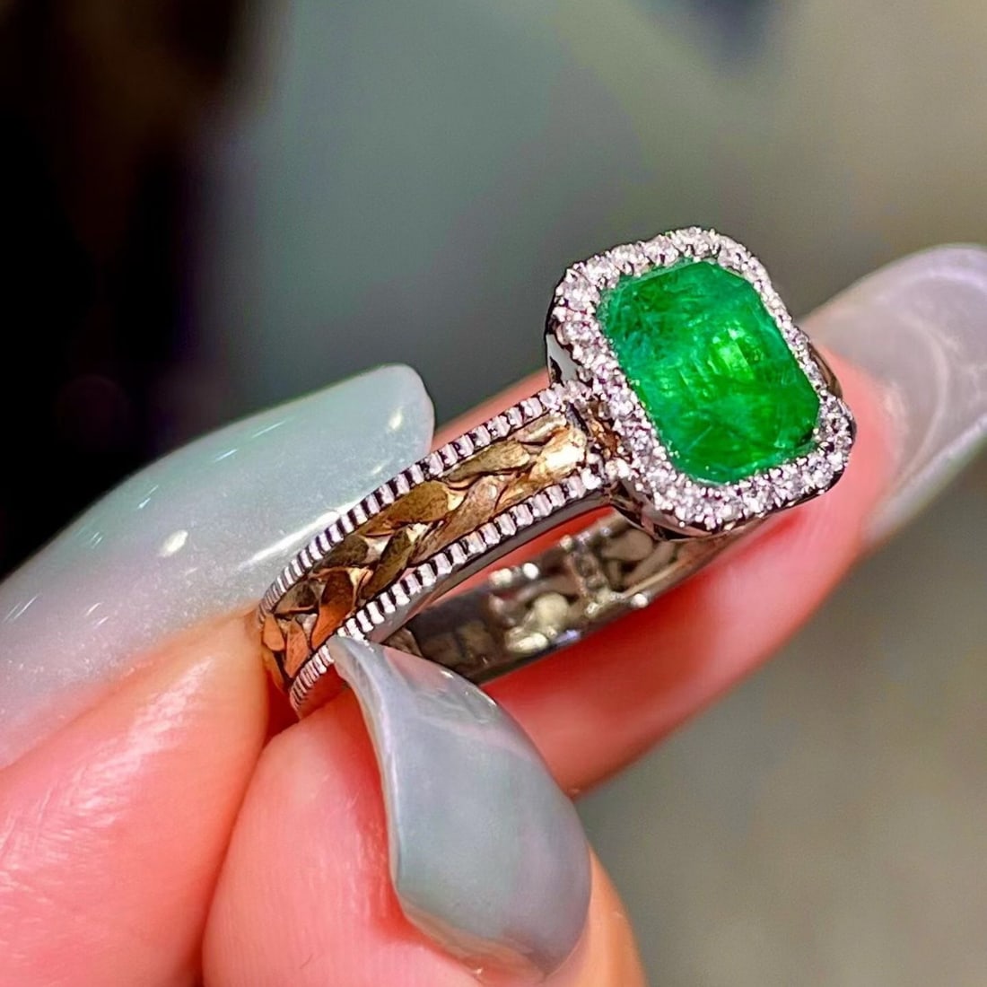 14k Gold 1.27 Ctw Natural Emerald & Diamond Ring - 3