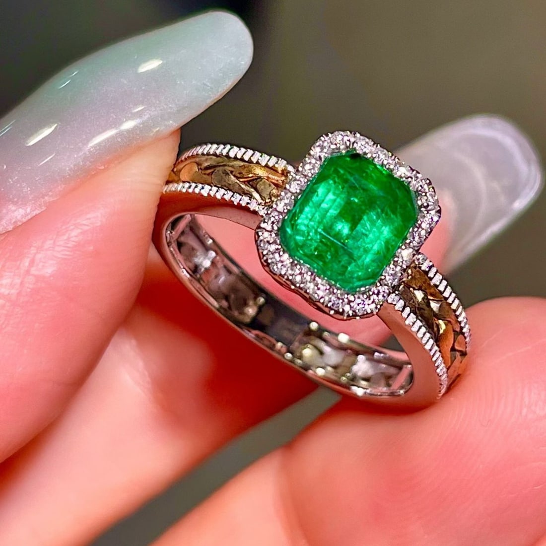 14k Gold 1.27 Ctw Natural Emerald & Diamond Ring - 4
