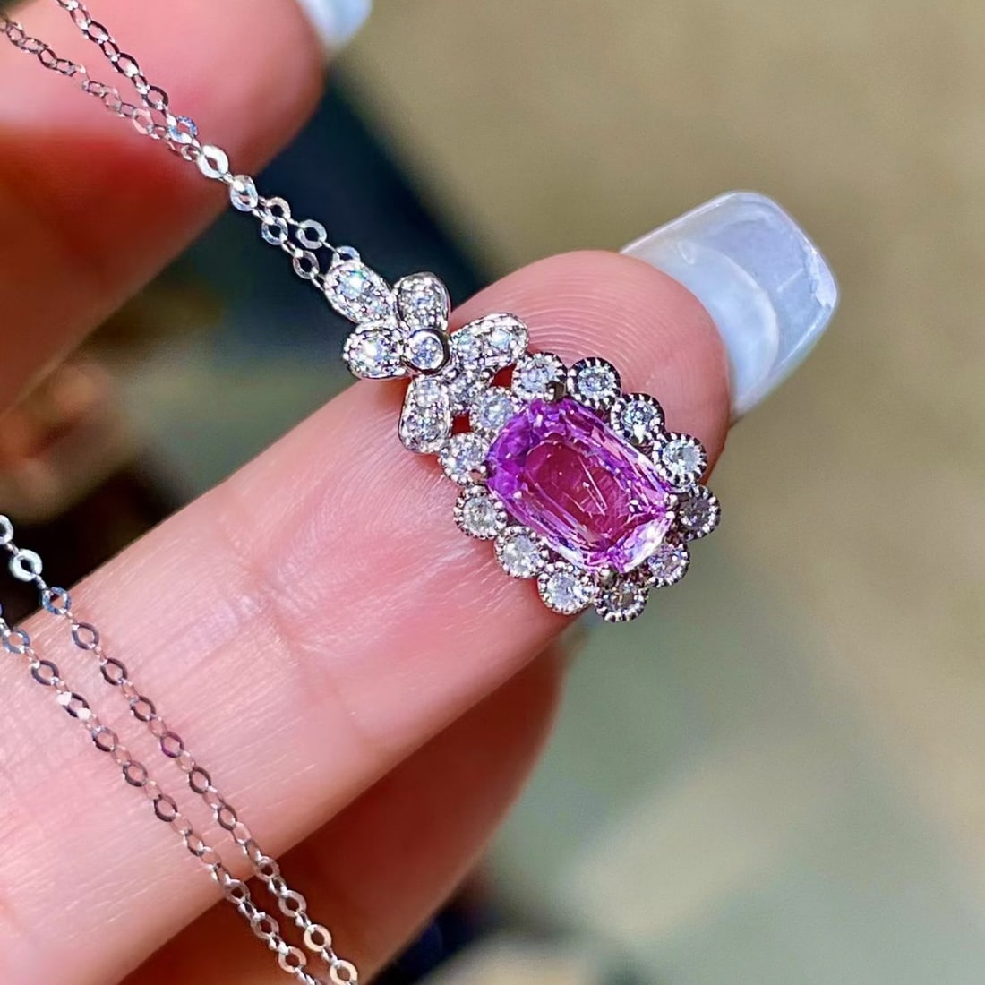 14k Gold 1.54 Ctw Natural Sapphire & Diamond Necklace - 2