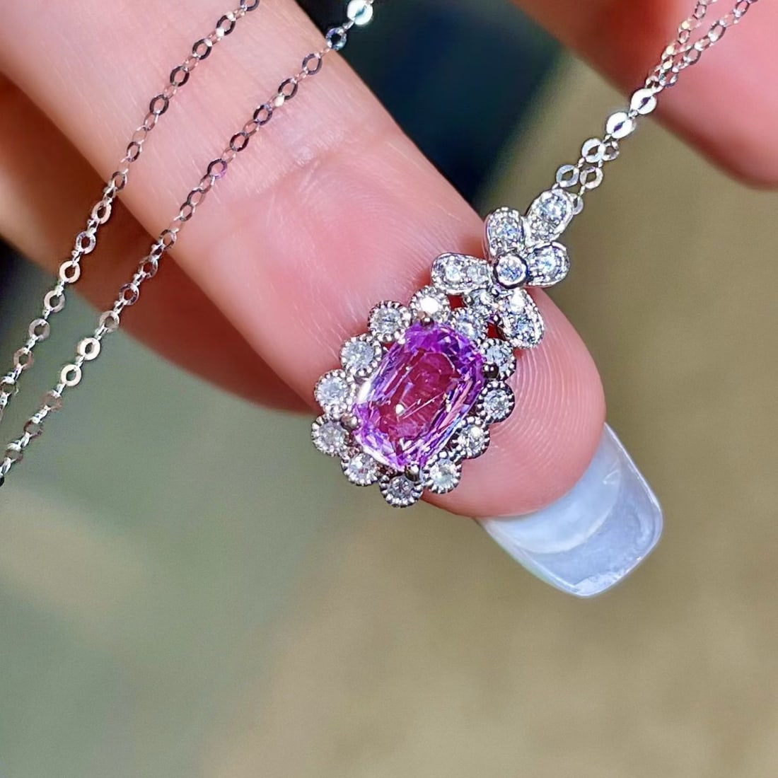 14k Gold 1.54 Ctw Natural Sapphire & Diamond Necklace - 3