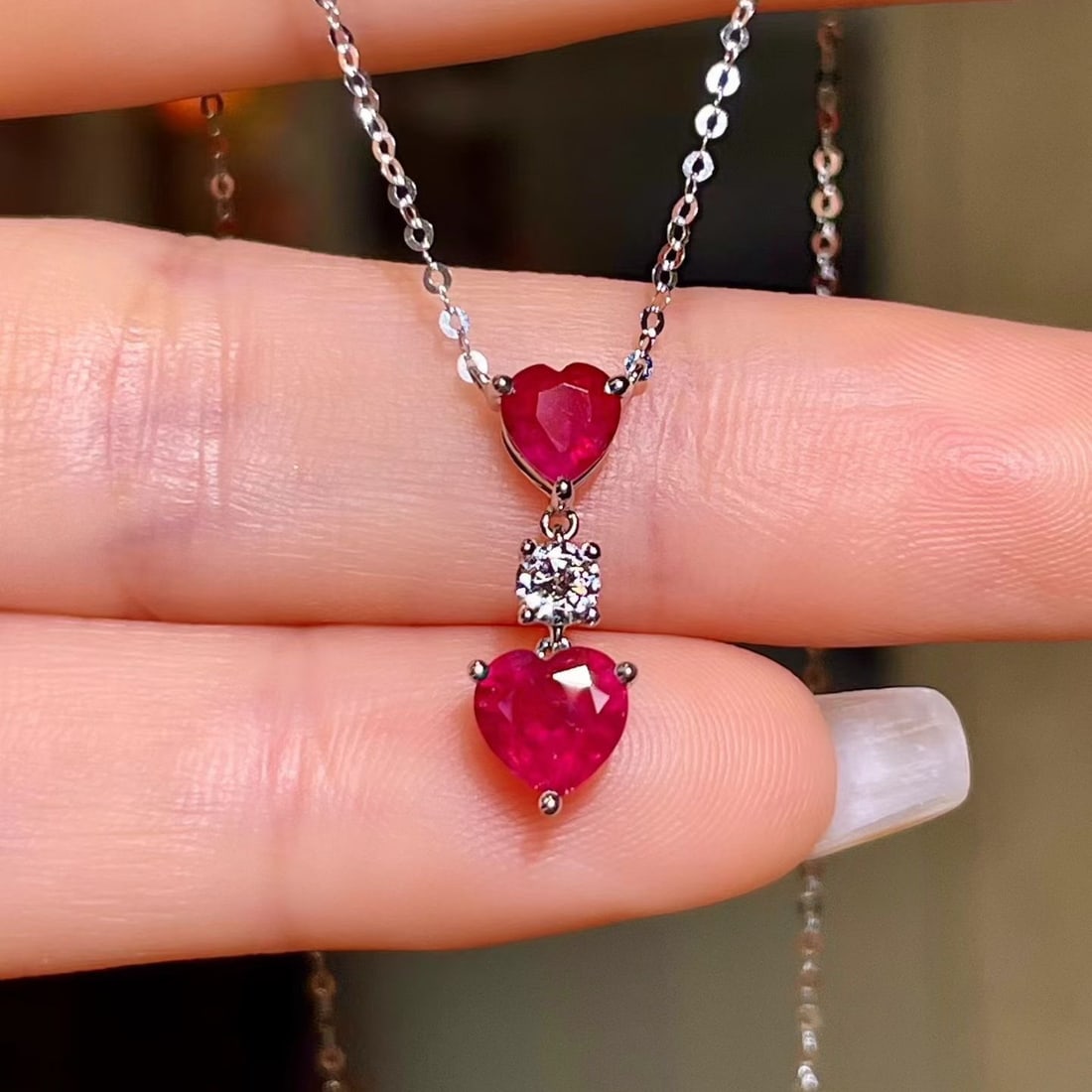 14k Gold 1.25 Ctw Natural Ruby & Diamond Necklace: Ref:231176213gold // content:14k // goldmain // gemstone:rubyshape:heartcarat // weight:1. 13ct // color:redtreatment:naturaladjacent // gemstone // 2 // : // diamondshape:roundcarat // weight:0. 12ct