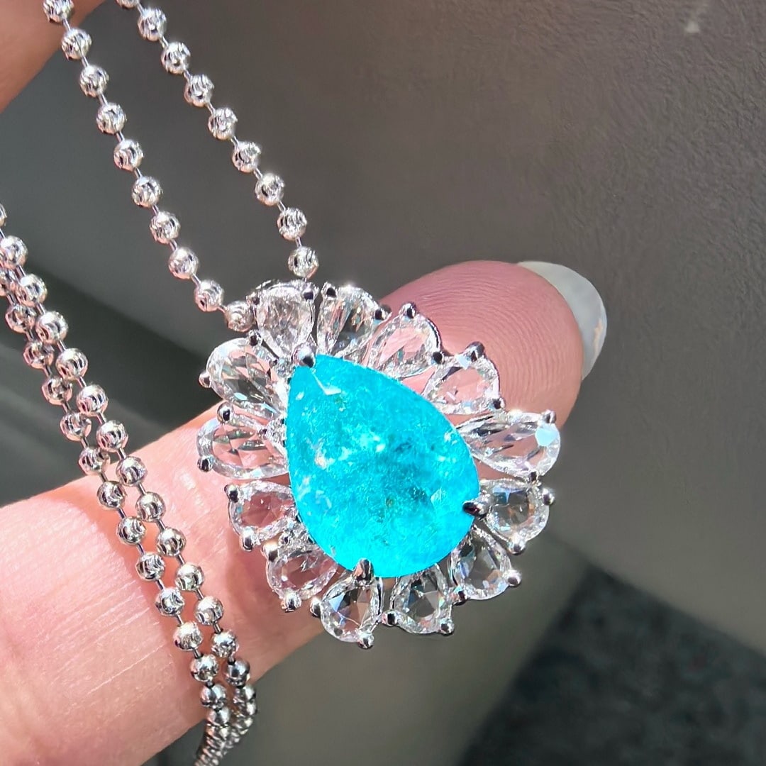 14k Gold 4.54 Ctw Natural Paraiba Tourmaline & Sapphire Pendant( Without Chain ) - 3