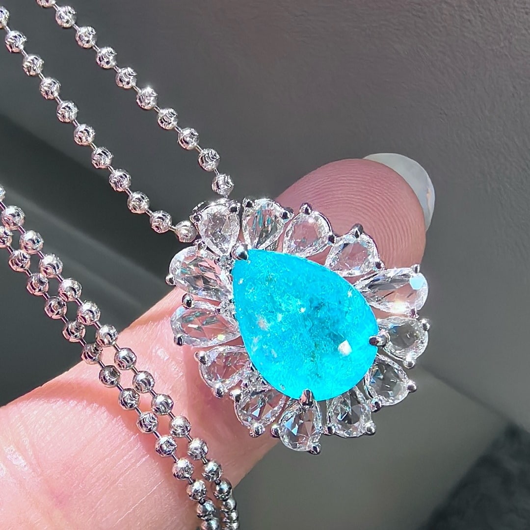 14k Gold 4.54 Ctw Natural Paraiba Tourmaline & Sapphire Pendant( Without Chain ) - 4