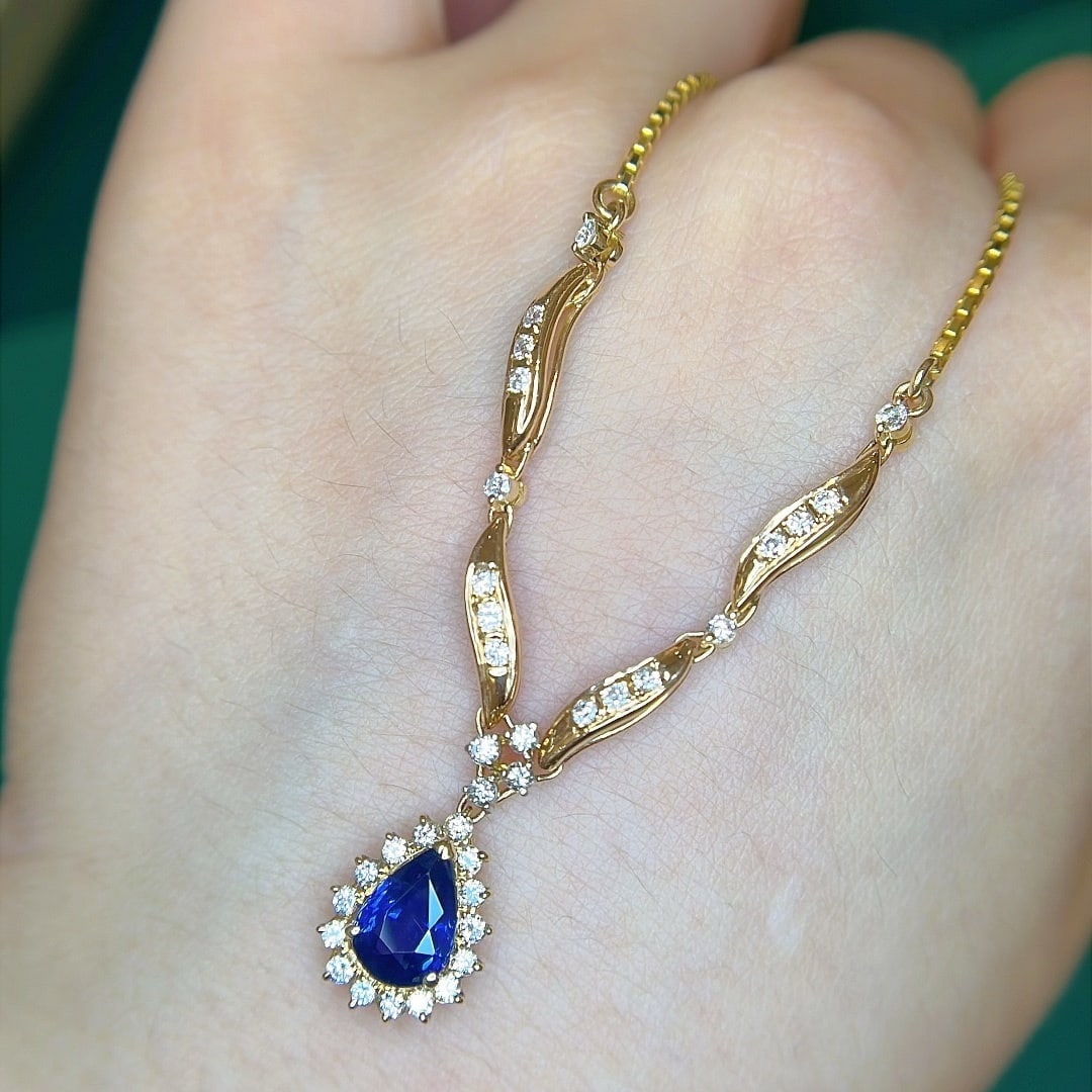 14k Gold 2.0 Ctw Natural Sapphire & Diamond Necklace - 2