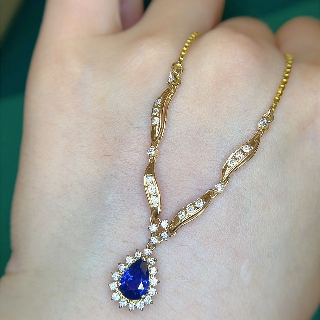 14k Gold 2.0 Ctw Natural Sapphire & Diamond Necklace - 3