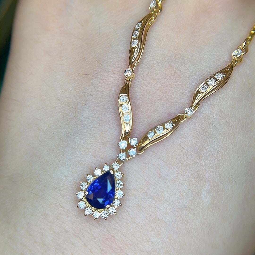 14k Gold 2.0 Ctw Natural Sapphire & Diamond Necklace - 4