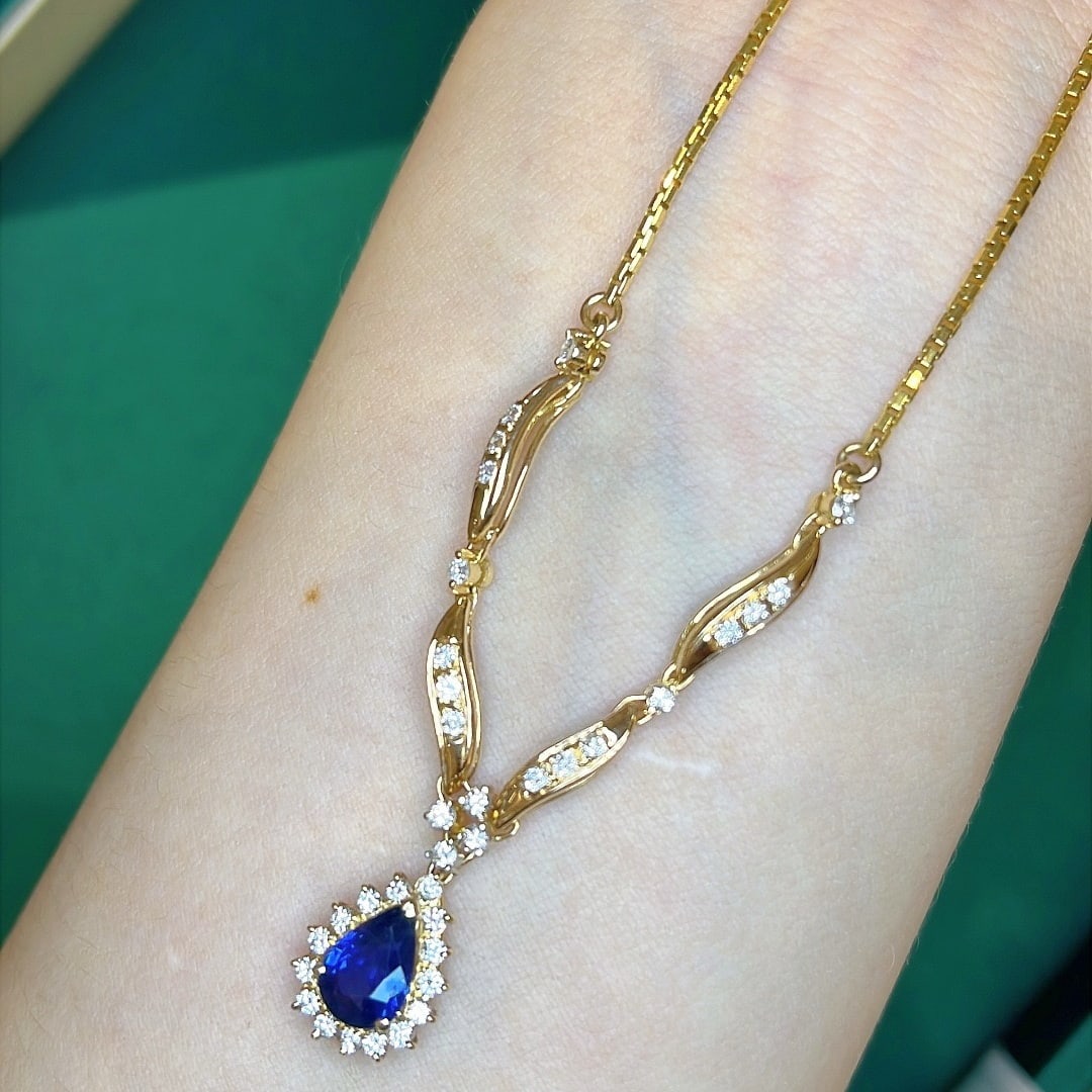 14k Gold 2.0 Ctw Natural Sapphire & Diamond Necklace - 5
