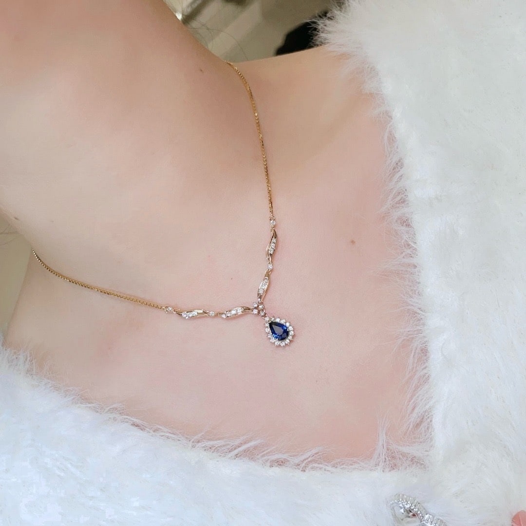 14k Gold 2.0 Ctw Natural Sapphire & Diamond Necklace - 6