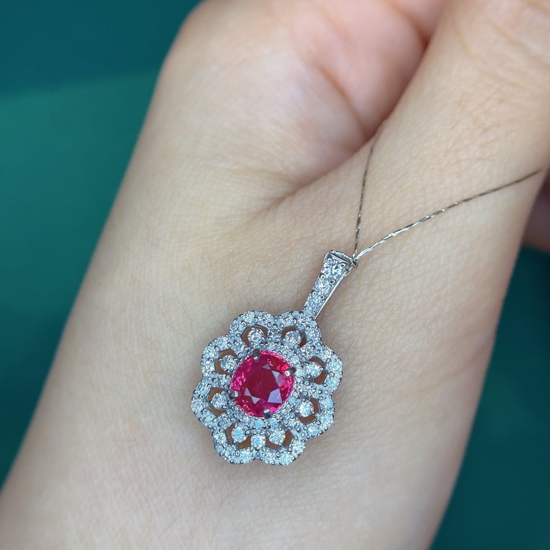14k Gold 1.1 Ct Natural Ruby & Diamond Pendant( Without Chain ): Ref:231176221gold // content:14k // goldmain // gemstone:rubyshape:ovalcarat // weight:1. 1ct // color:redtreatment:naturaladjacent // gemstone // 2 // : // diamondshape:roundclarity // grade:vs-sicol