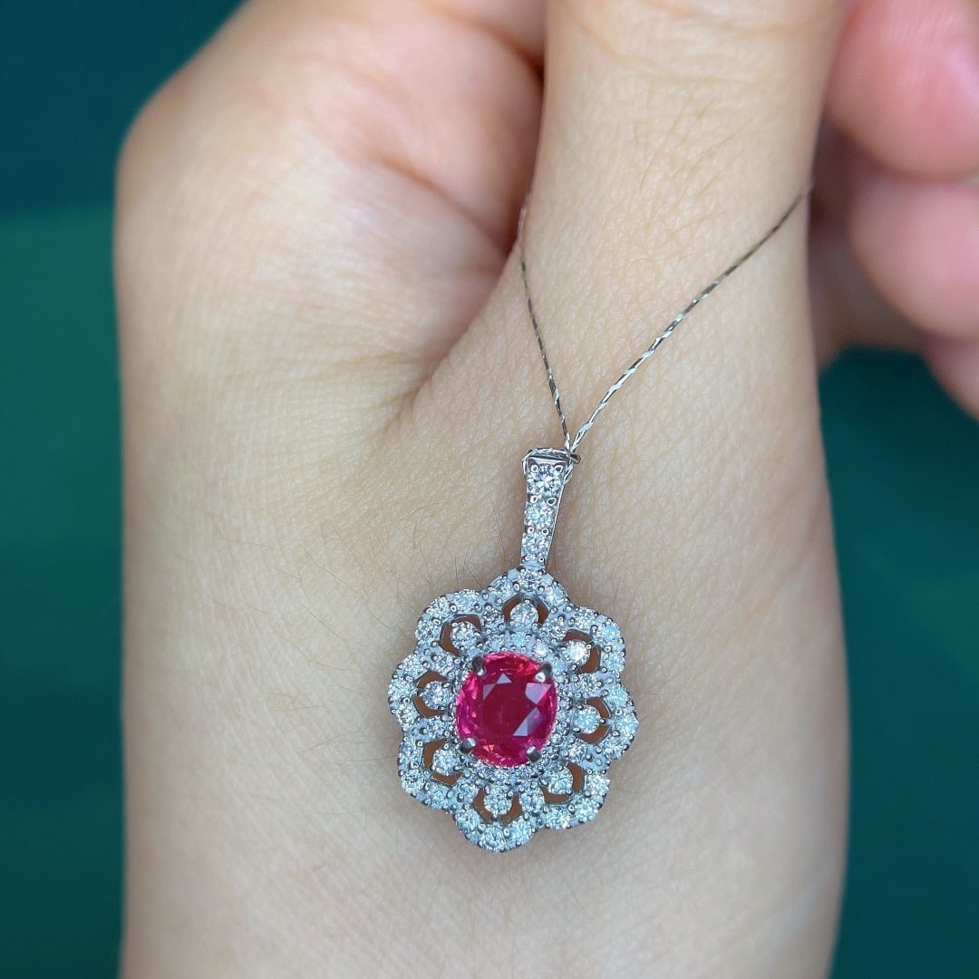 14k Gold 1.1 Ct Natural Ruby & Diamond Pendant( Without Chain ) - 2