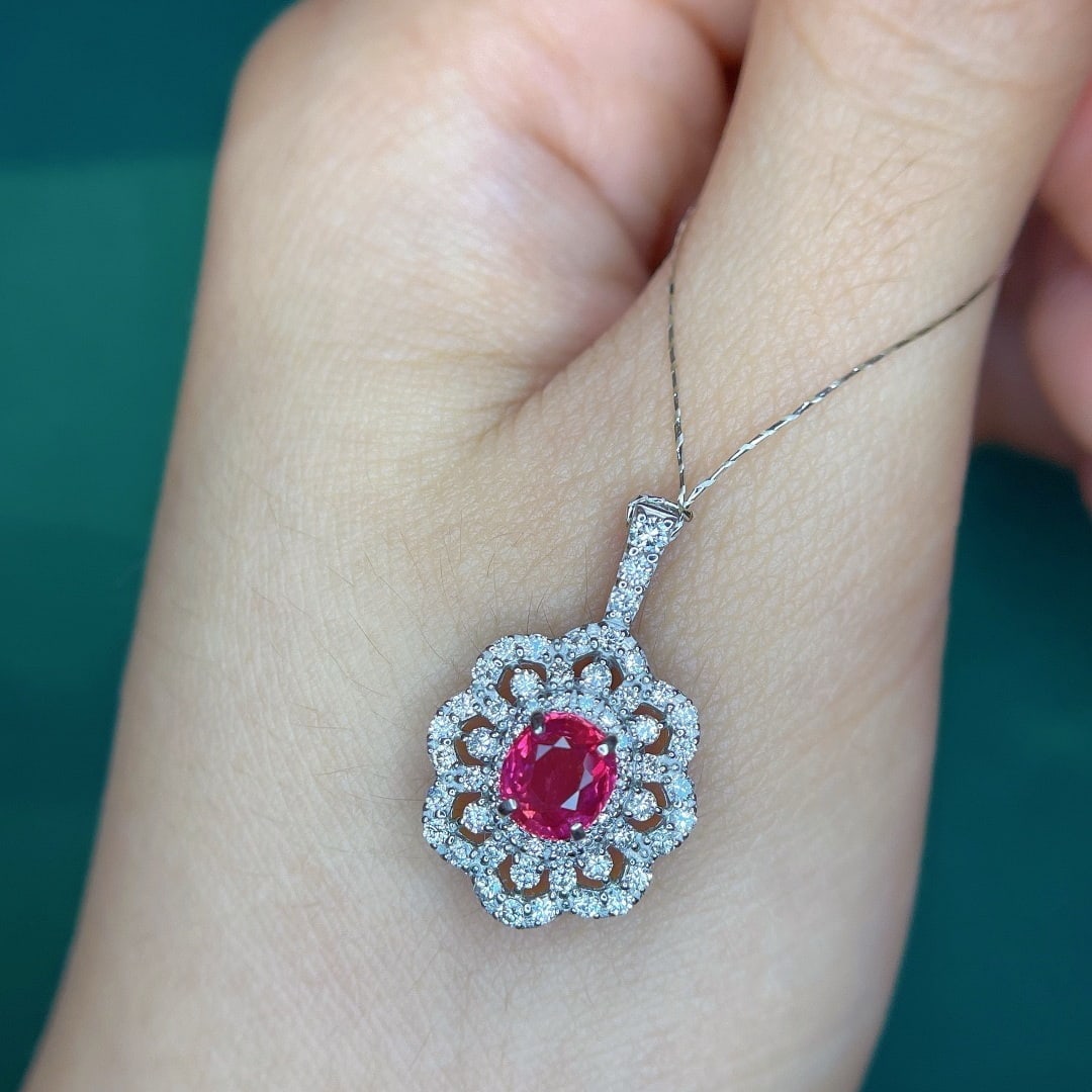 14k Gold 1.1 Ct Natural Ruby & Diamond Pendant( Without Chain ) - 3