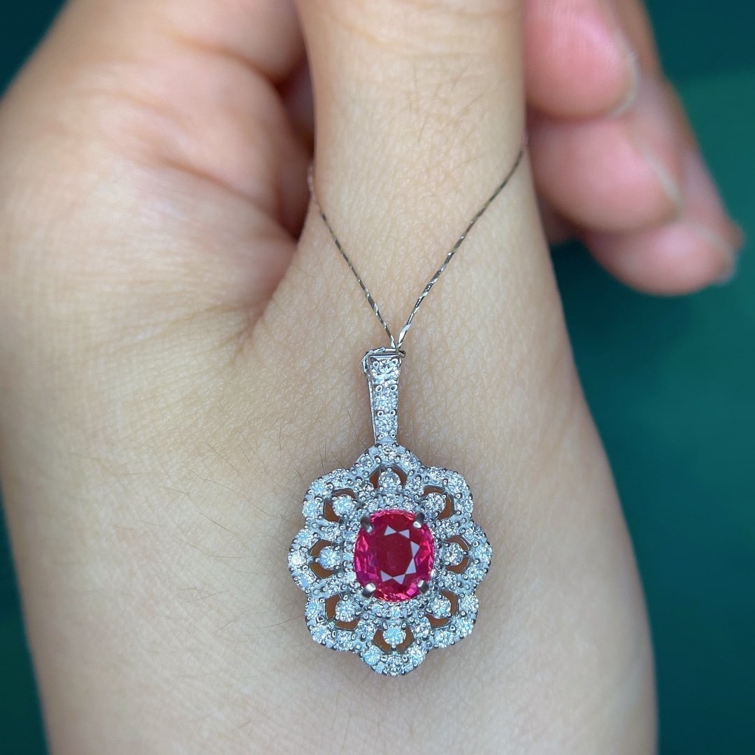14k Gold 1.1 Ct Natural Ruby & Diamond Pendant( Without Chain ) - 4