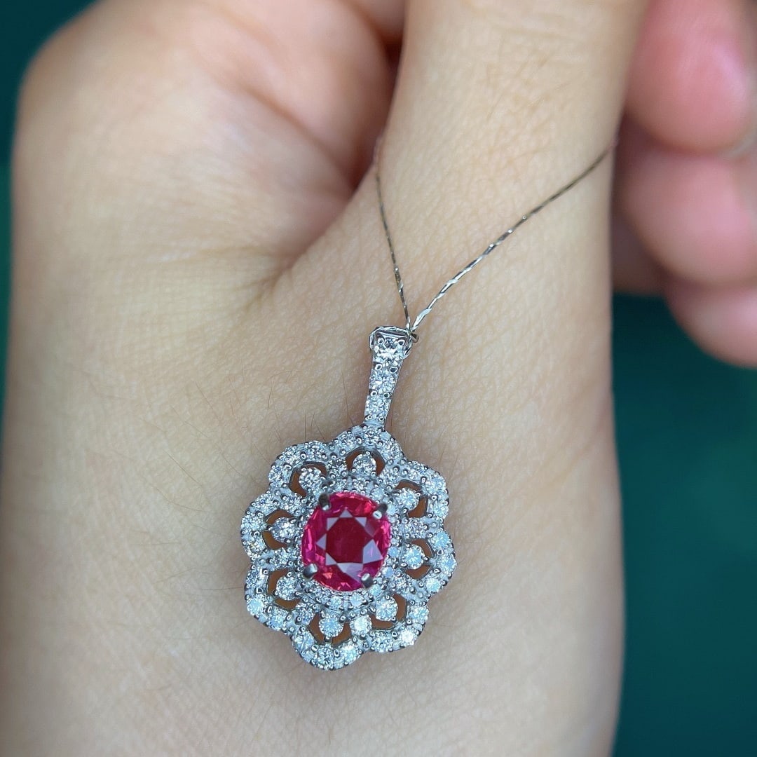 14k Gold 1.1 Ct Natural Ruby & Diamond Pendant( Without Chain ) - 5