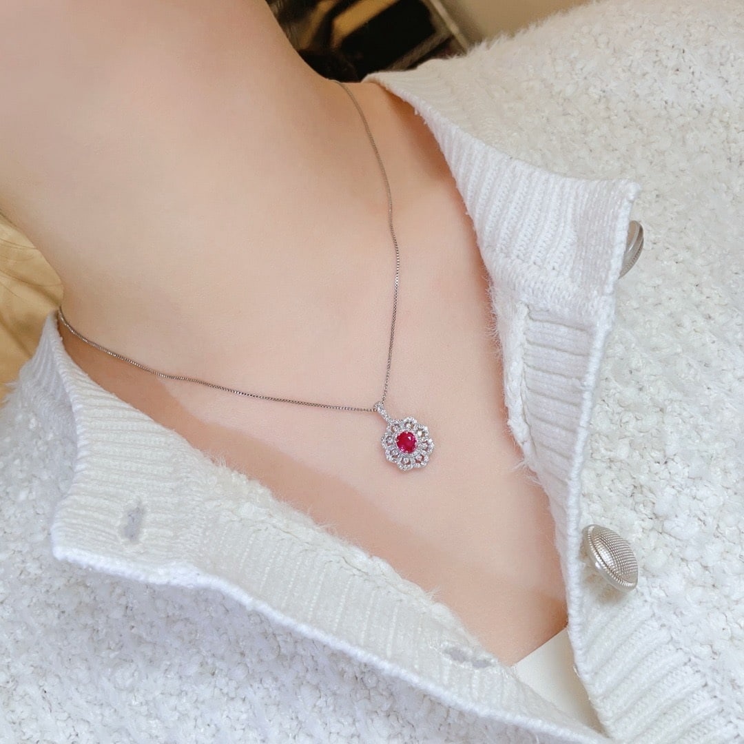 14k Gold 1.1 Ct Natural Ruby & Diamond Pendant( Without Chain ) - 6