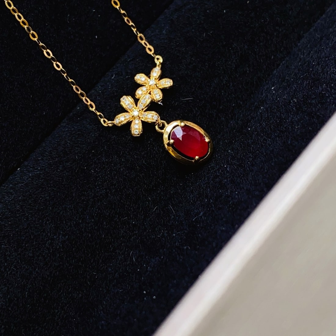 14k Gold 0.63 Ct Natural Ruby & Diamond Necklace - 2