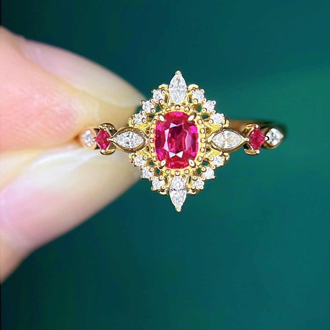 14k Gold 0.8 Ctw Natural Ruby & Diamond Ring - 3