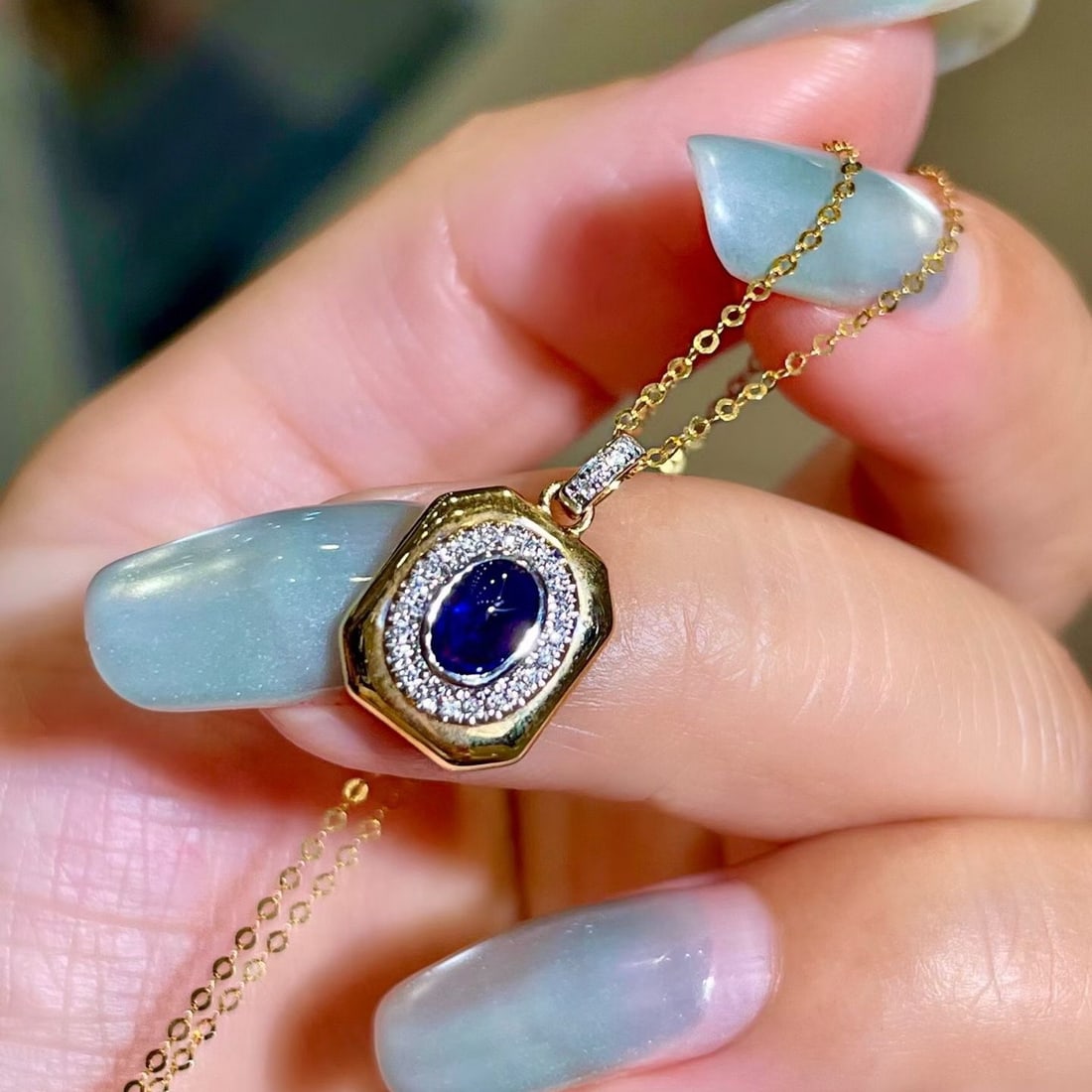 14k Gold 0.66 Ctw Natural Sapphire & Diamond Pendant( Without Chain ) - 4