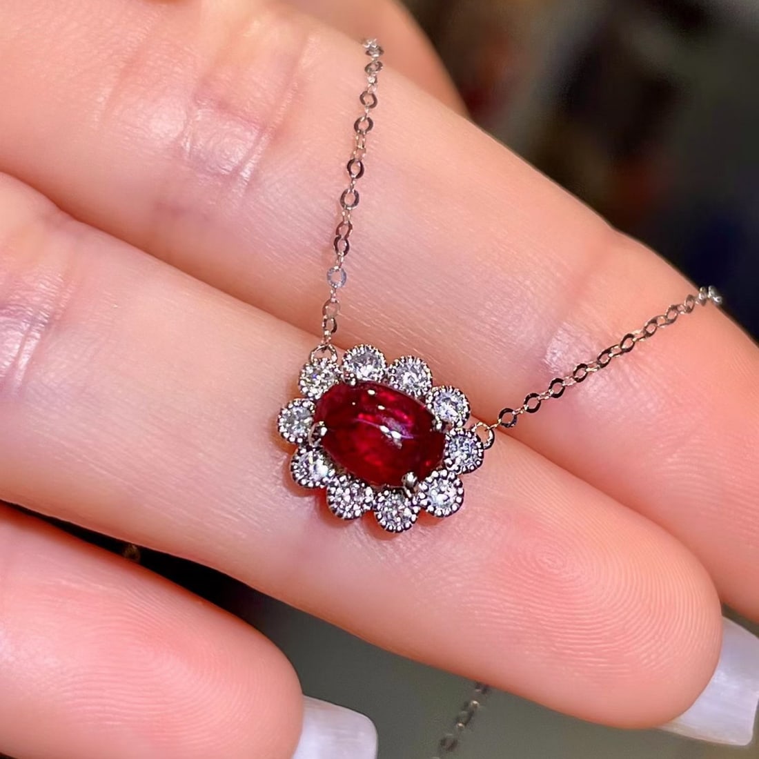 14k Gold 0.98 Ctw Natural Ruby & Diamond Necklace - 3