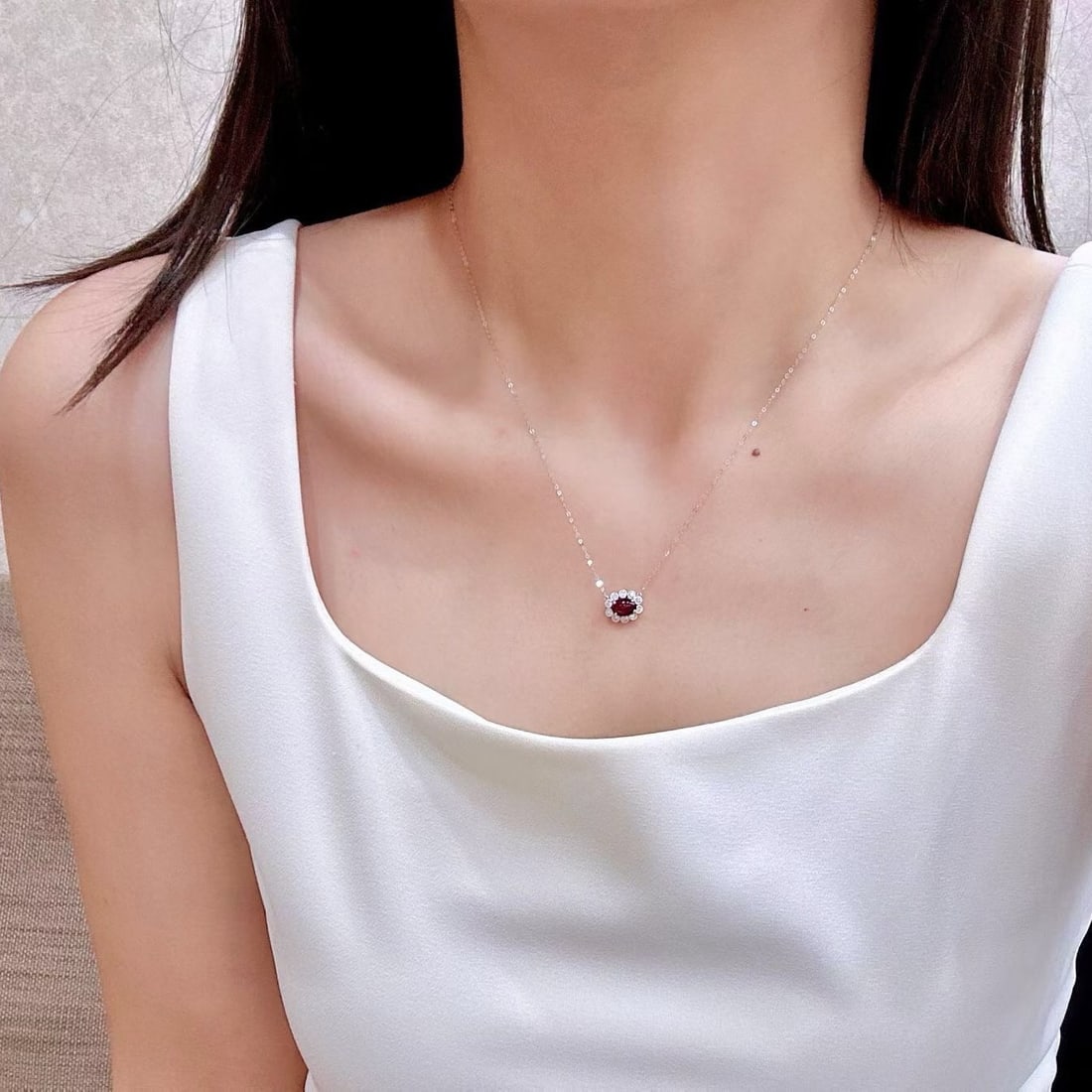 14k Gold 0.98 Ctw Natural Ruby & Diamond Necklace - 4