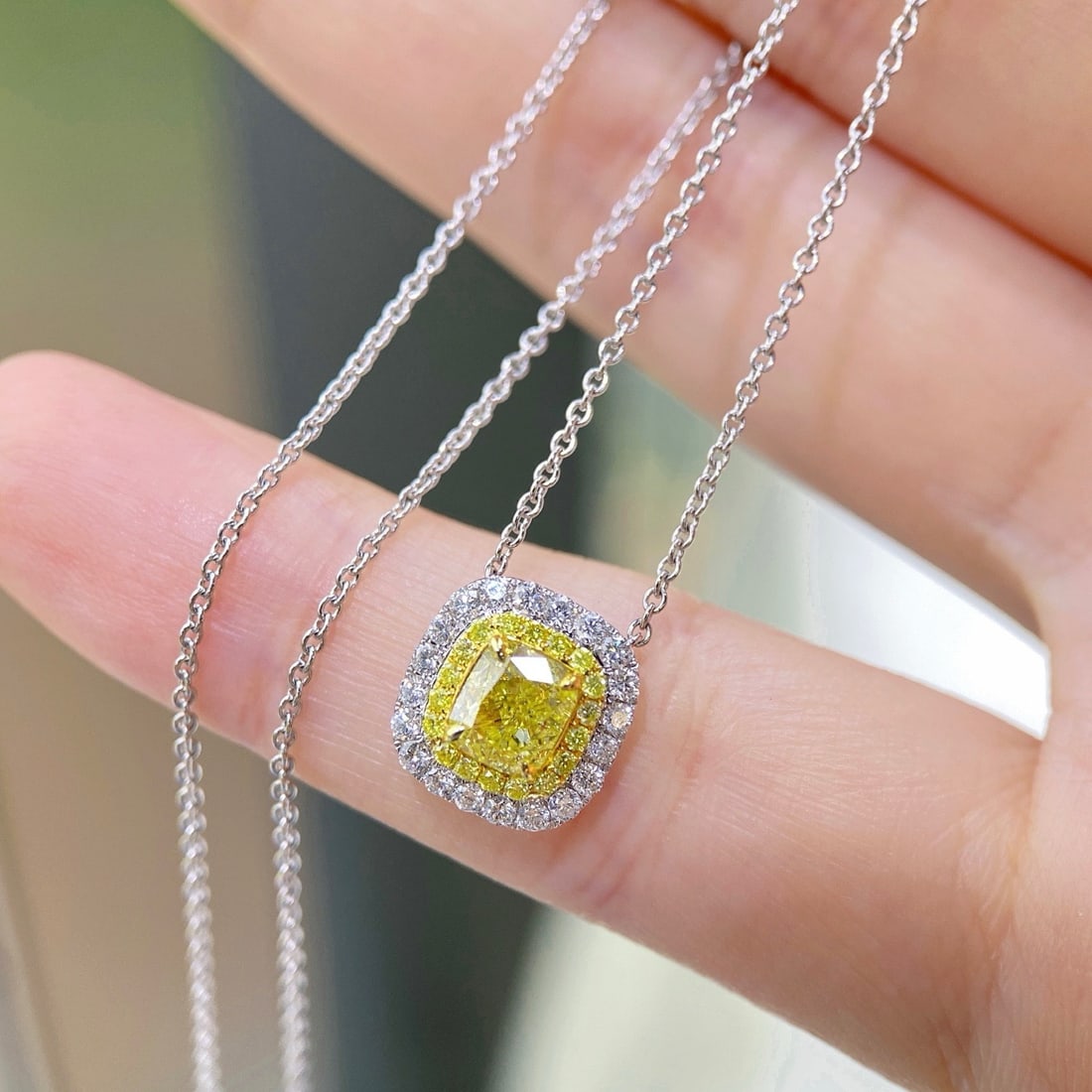 Gia Certified 14k Gold 1.49 Ctw Natural Yellow Diamond & Diamond Necklace - 2