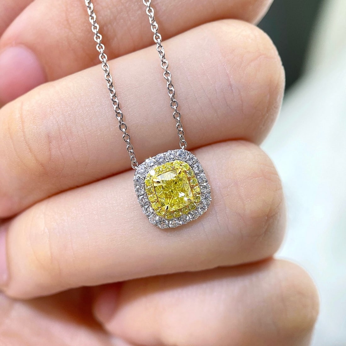 Gia Certified 14k Gold 1.49 Ctw Natural Yellow Diamond & Diamond Necklace - 3