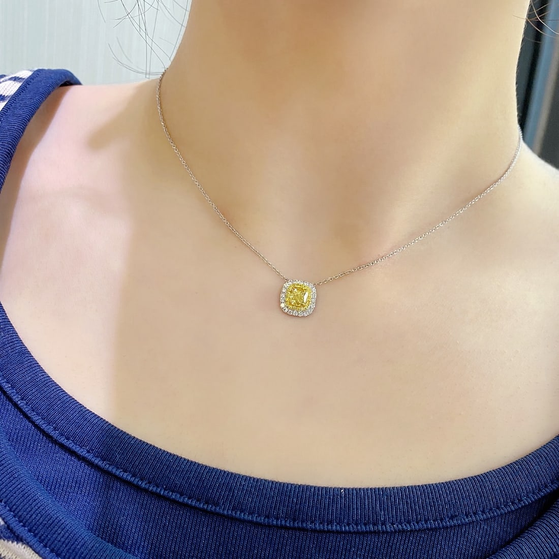 Gia Certified 14k Gold 1.49 Ctw Natural Yellow Diamond & Diamond Necklace - 4