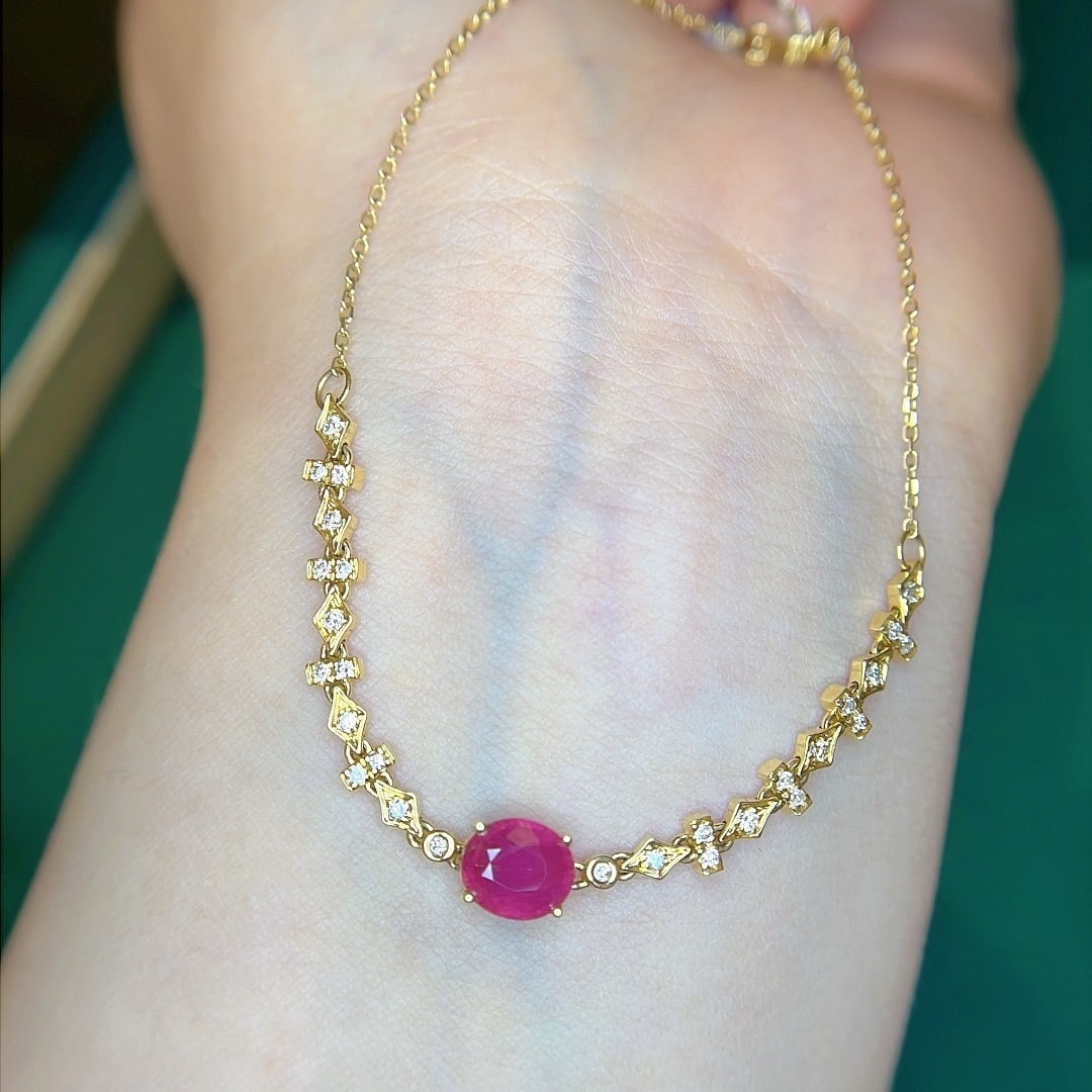 14k Gold 1.35 Ctw Natural Ruby & Diamond Bracelet - 2