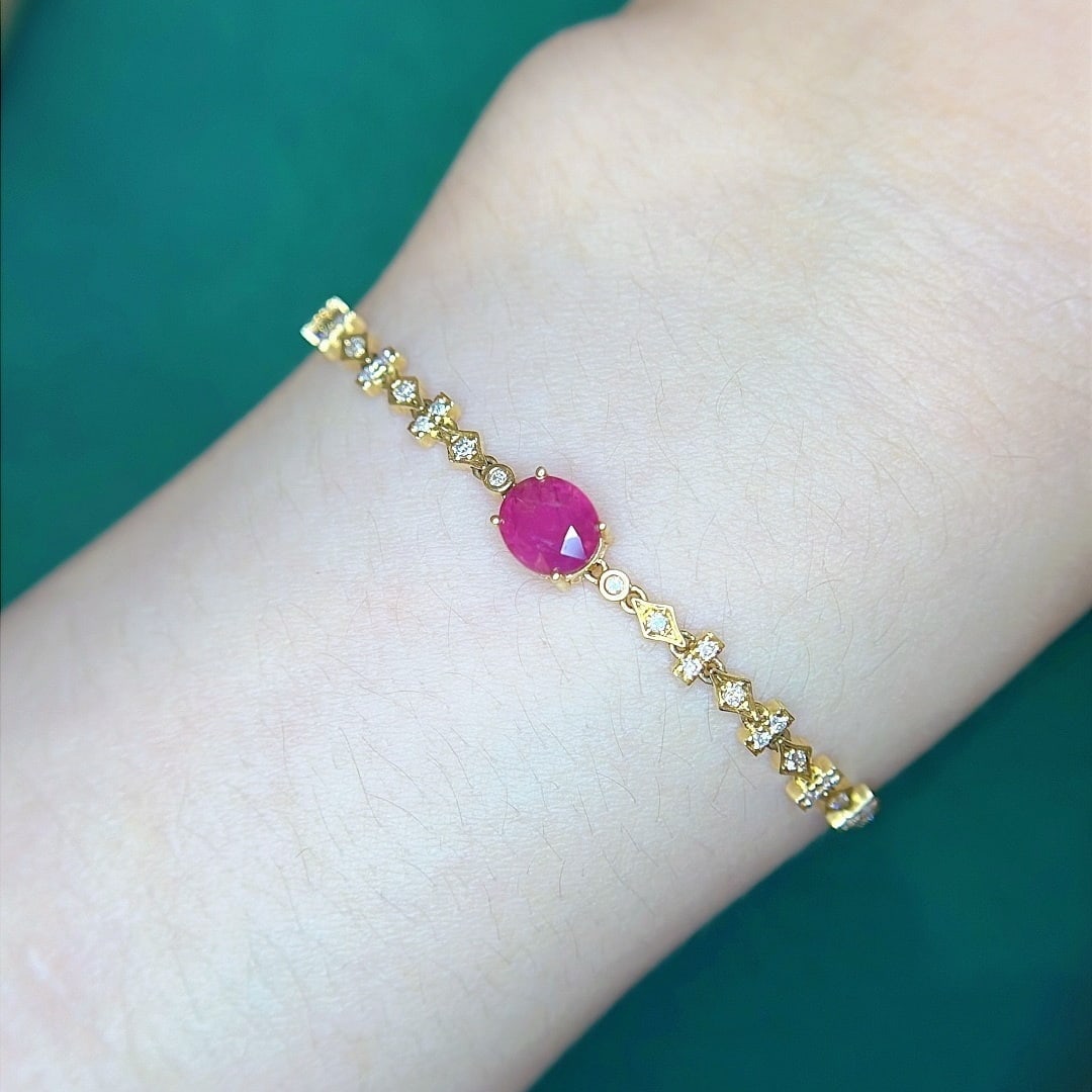 14k Gold 1.35 Ctw Natural Ruby & Diamond Bracelet - 6