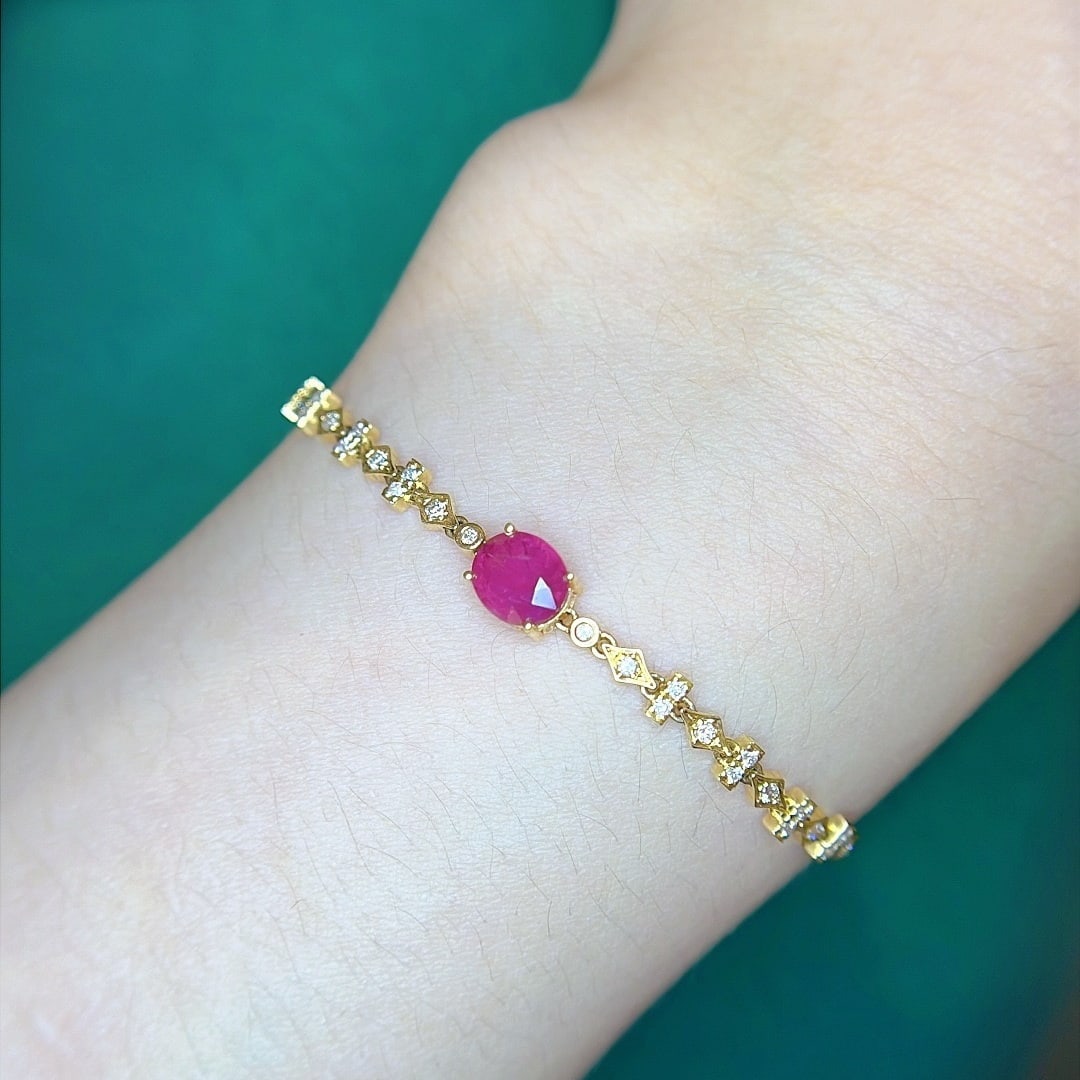 14k Gold 1.35 Ctw Natural Ruby & Diamond Bracelet - 7