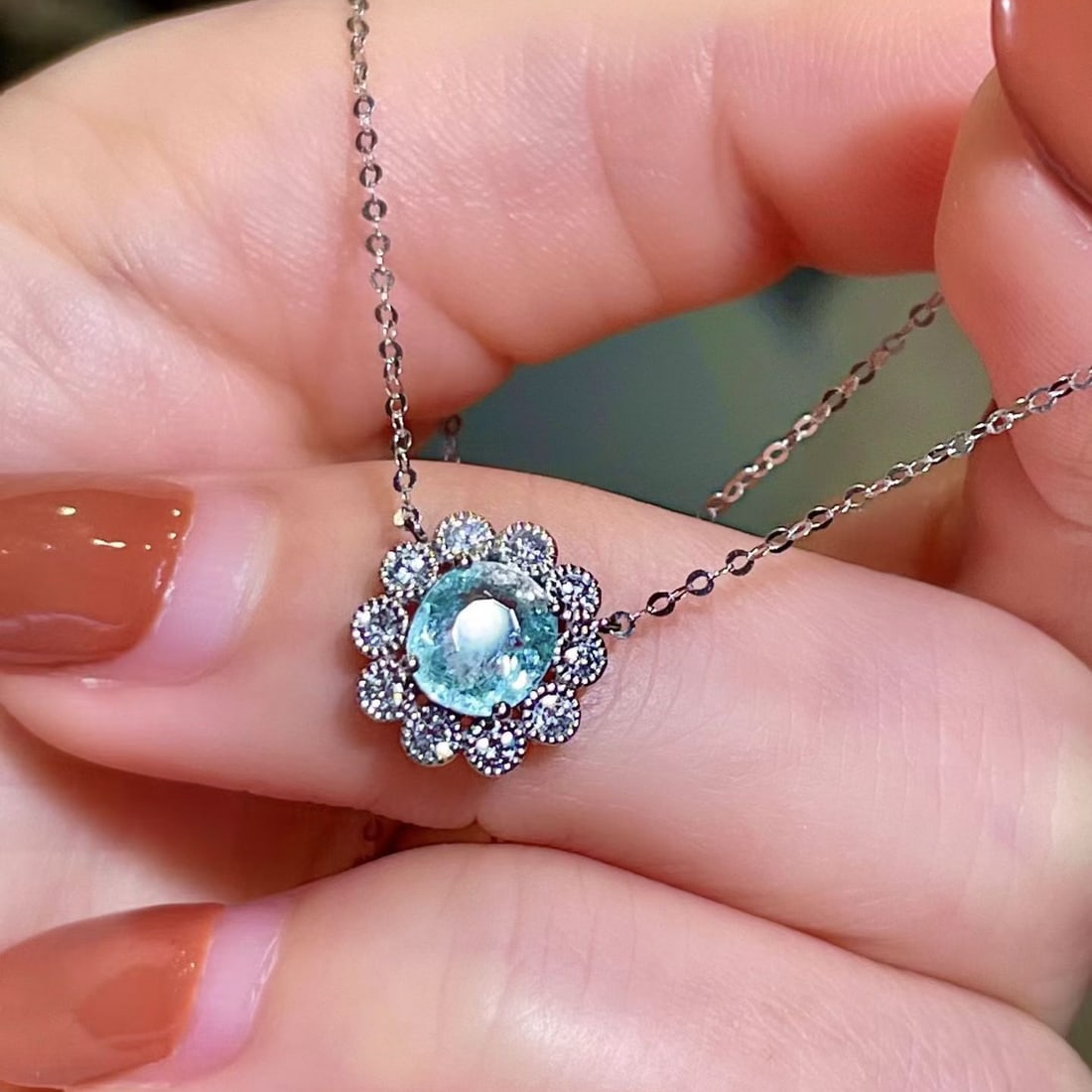 14k Gold 1.25 Ctw Natural Paraiba Tourmaline & Diamond Necklace - 3