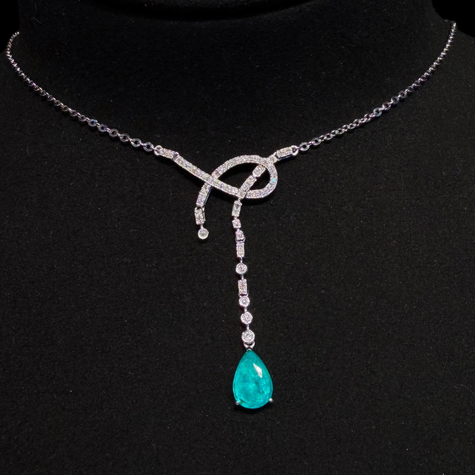 14k Gold 1.23 Ctw Natural Paraiba Tourmaline & Diamond Necklace - 2