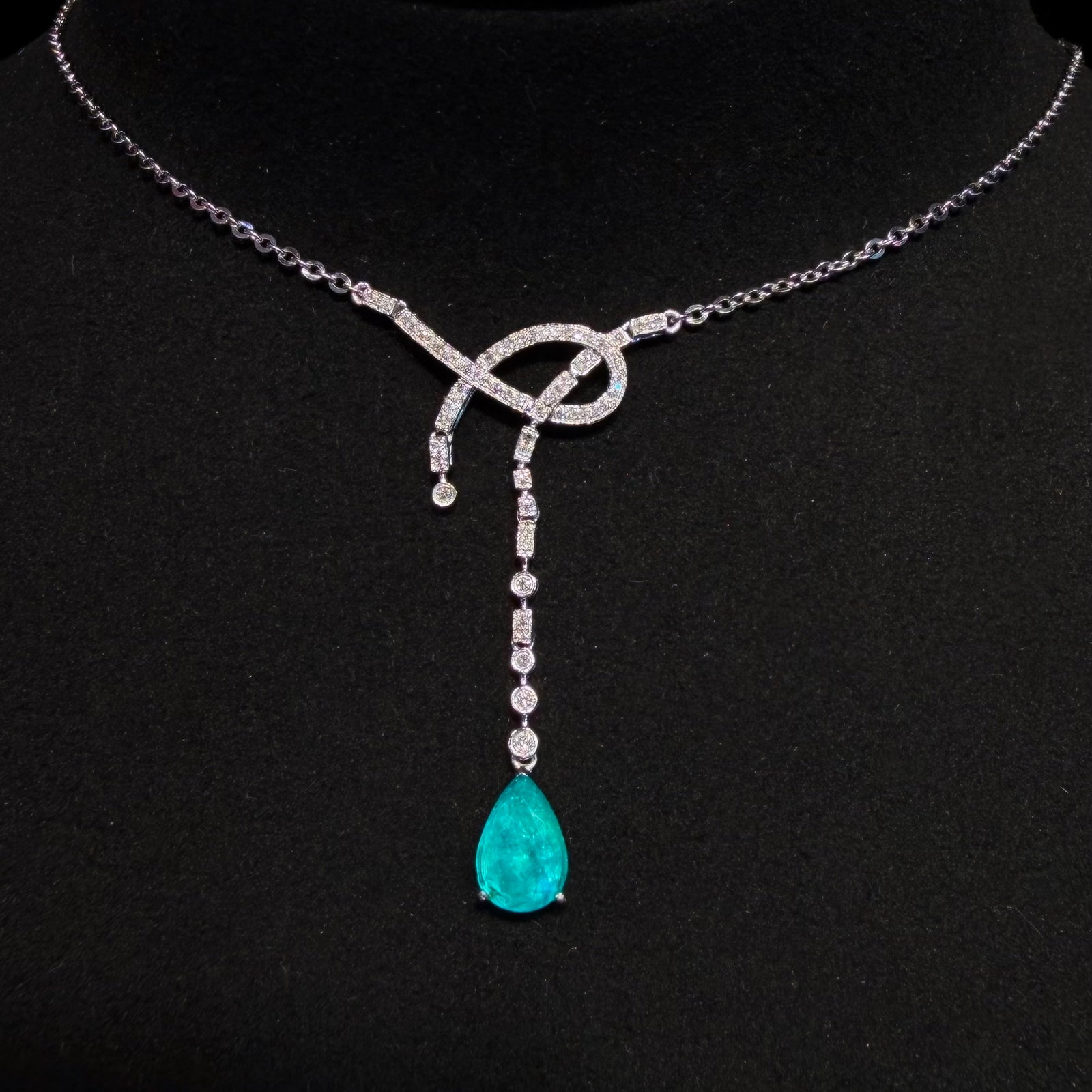 14k Gold 1.23 Ctw Natural Paraiba Tourmaline & Diamond Necklace - 3