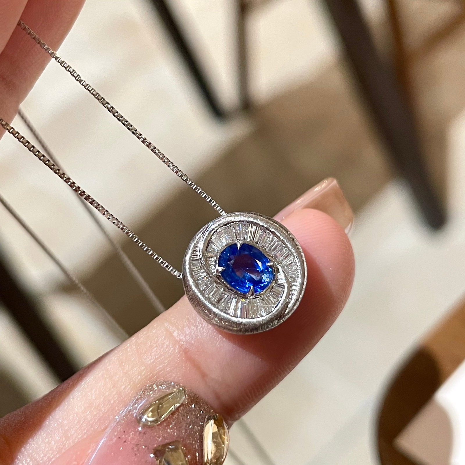 14k Gold 0.6 Ct Natural Sapphire & Diamond Pendant( Without Chain ) - 3