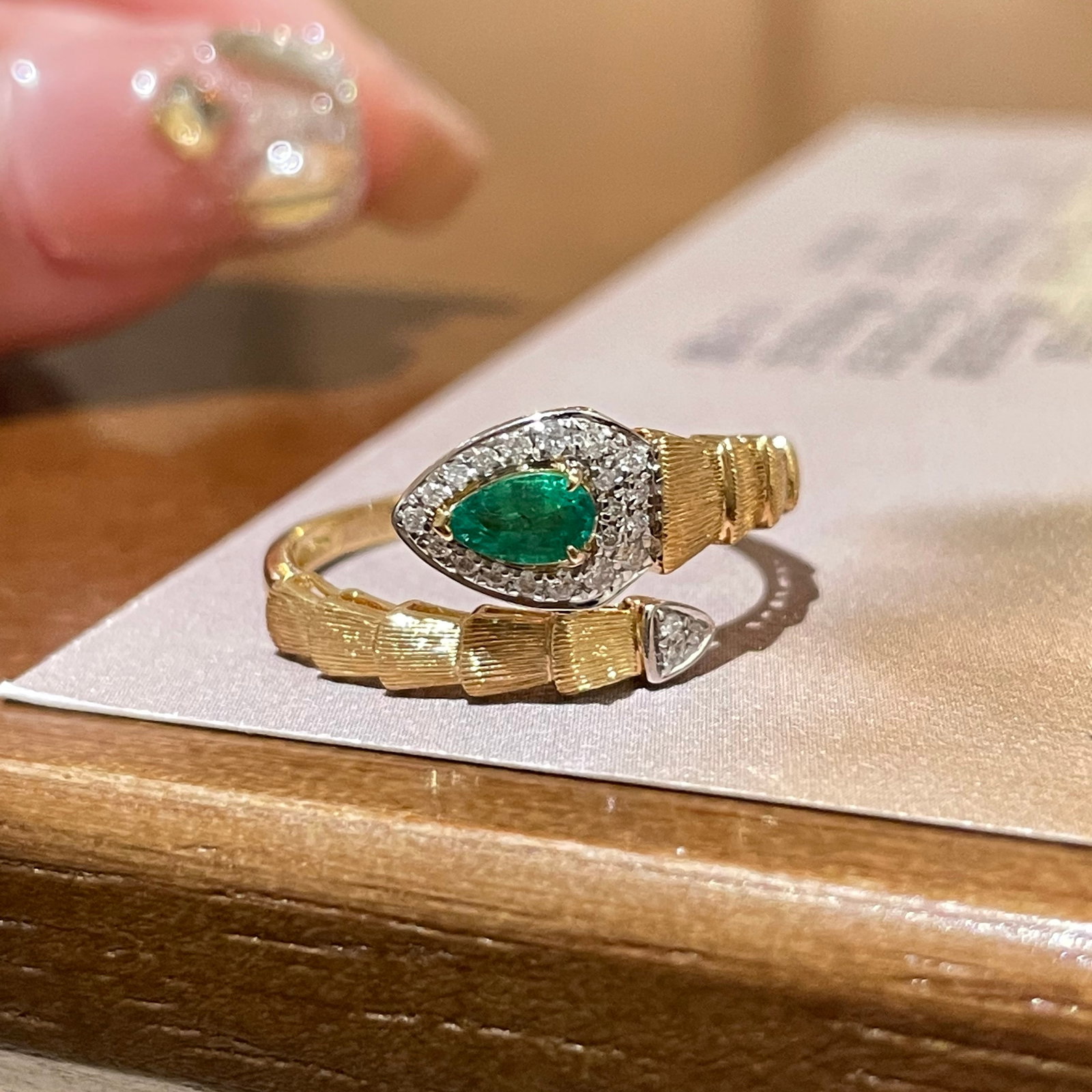 14k Gold 0.2 Ct Natural Emerald & Diamond Ring: Ref:231176237gold // content:14k // goldring // size:7. 25usmain // gemstone:emeraldshape:pearcarat // weight:0. 2ct // color:greentreatment:naturaladjacent // gemstone // 2 // : // diamondshape:round