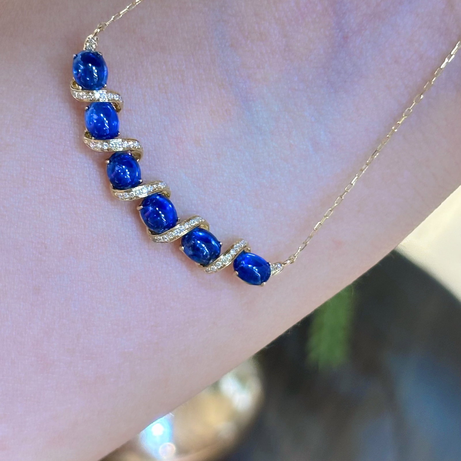 14k Gold 3.3 Ct Natural Sapphire & Diamond Necklace - 4