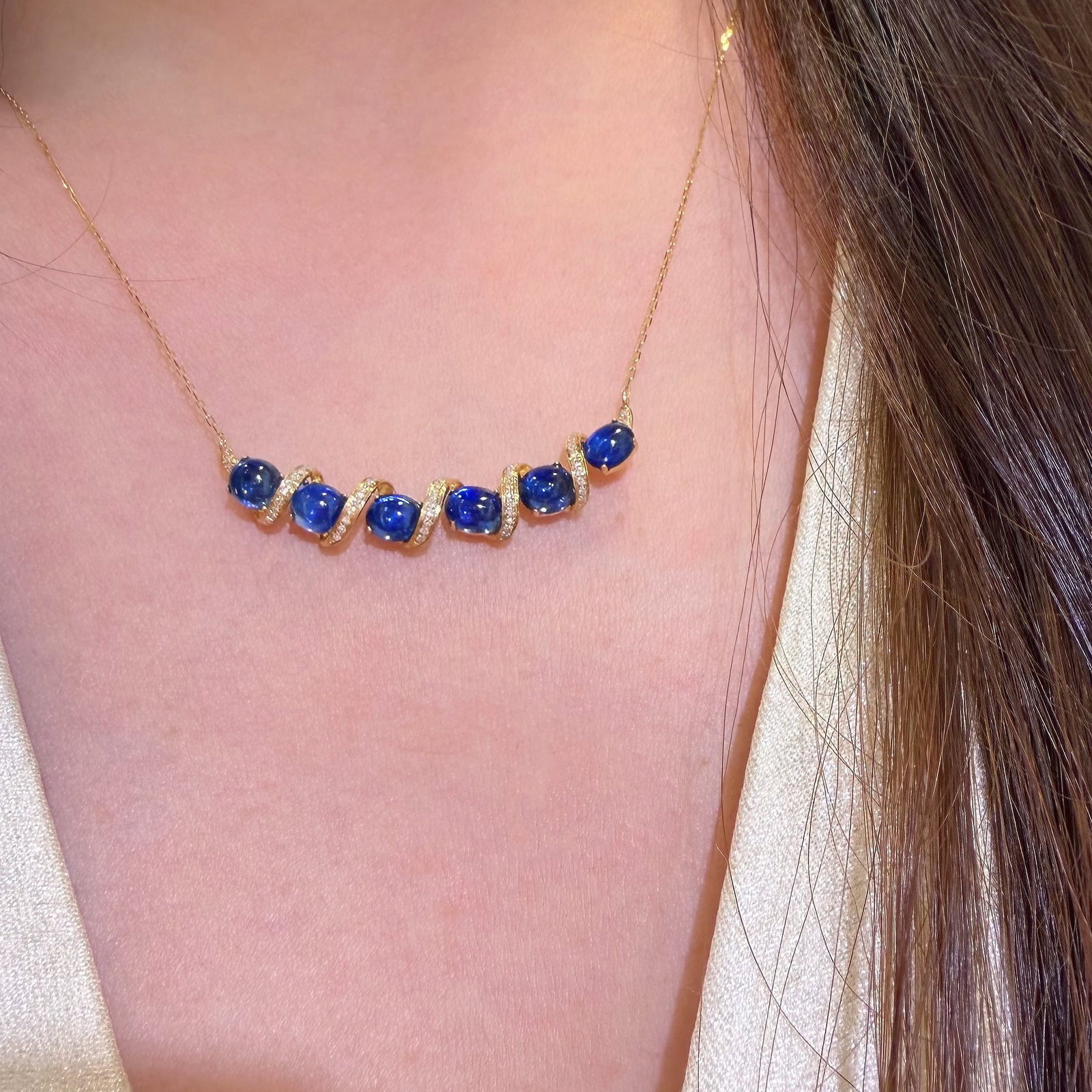 14k Gold 3.3 Ct Natural Sapphire & Diamond Necklace - 5