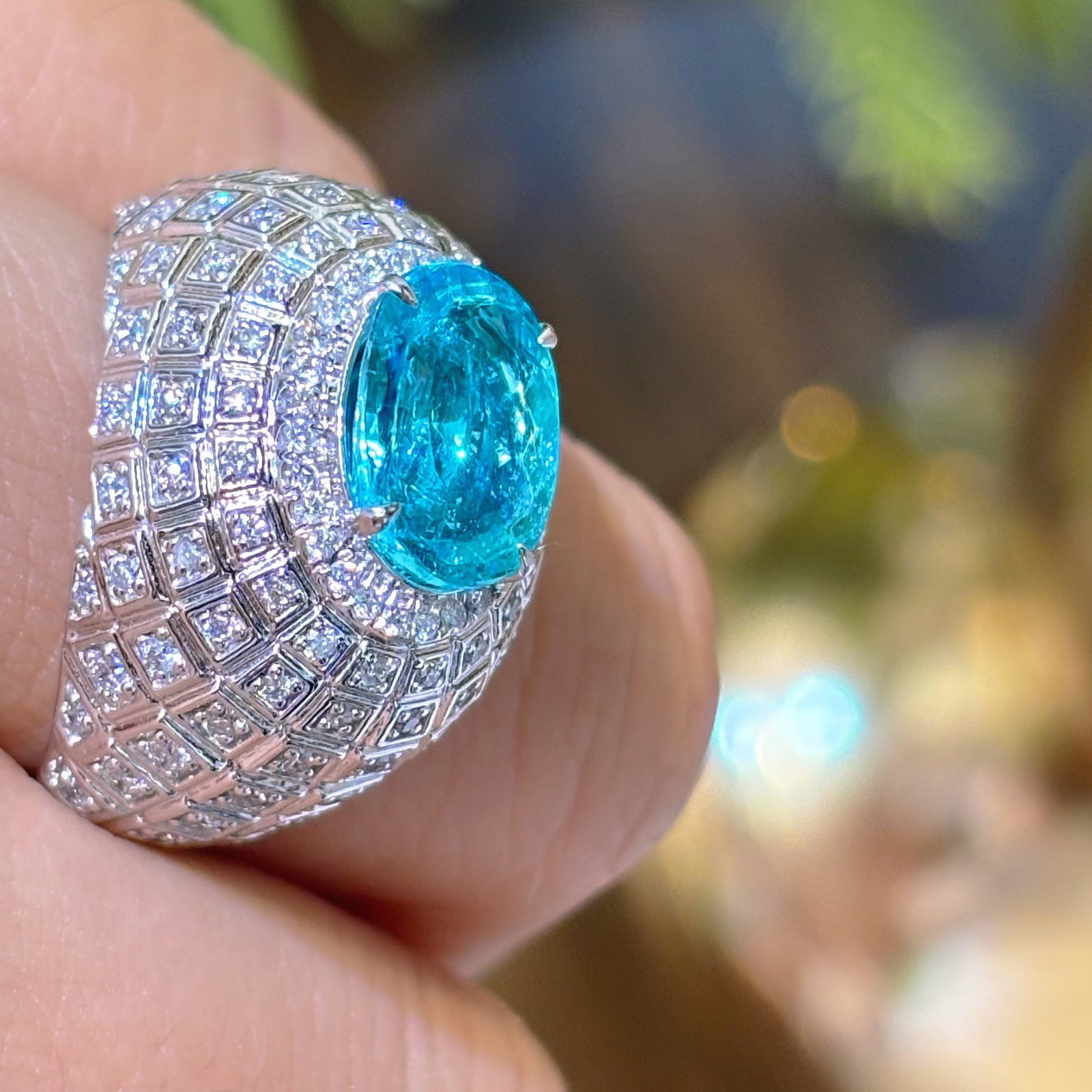 14k Gold 4.05 Ctw Natural Paraiba Tourmaline & Diamond Ring - 7