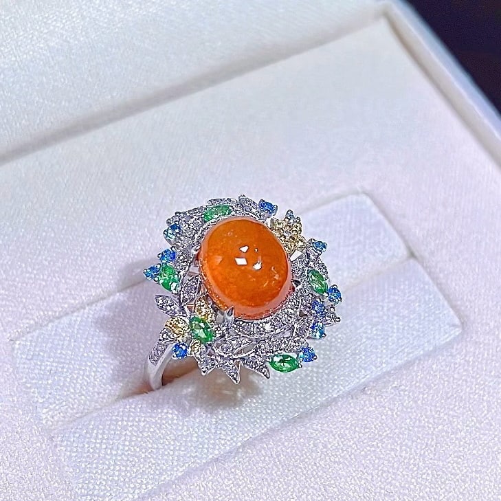 14k Gold 4.61 Ctw Natural Spessartine & Coloured Gemstone Ring - 3