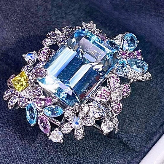 14k Gold 8.01 Ctw Natural Aquamarine & Coloured Gemstone Ring - 3
