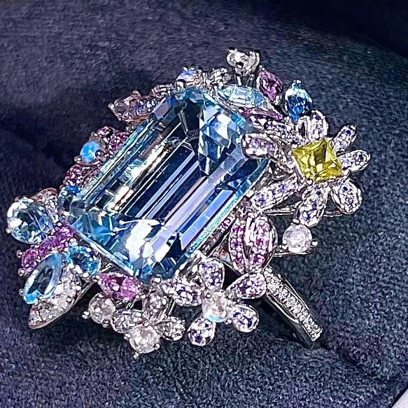 14k Gold 8.01 Ctw Natural Aquamarine & Coloured Gemstone Ring - 5