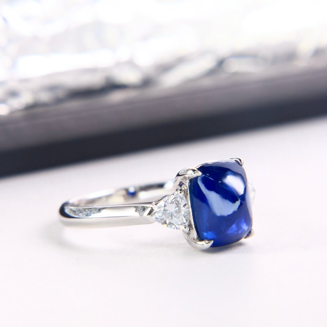 14k Gold 4.00 Ctw Vivid Blue Natural Sapphire & Lab Grown Diamond Ring - 5