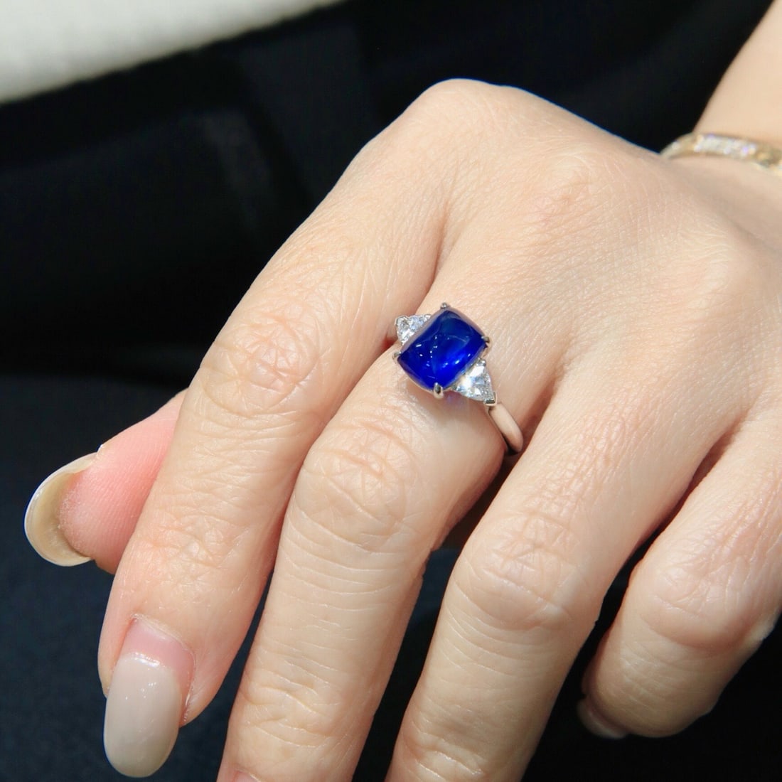 14k Gold 4.00 Ctw Vivid Blue Natural Sapphire & Lab Grown Diamond Ring - 8