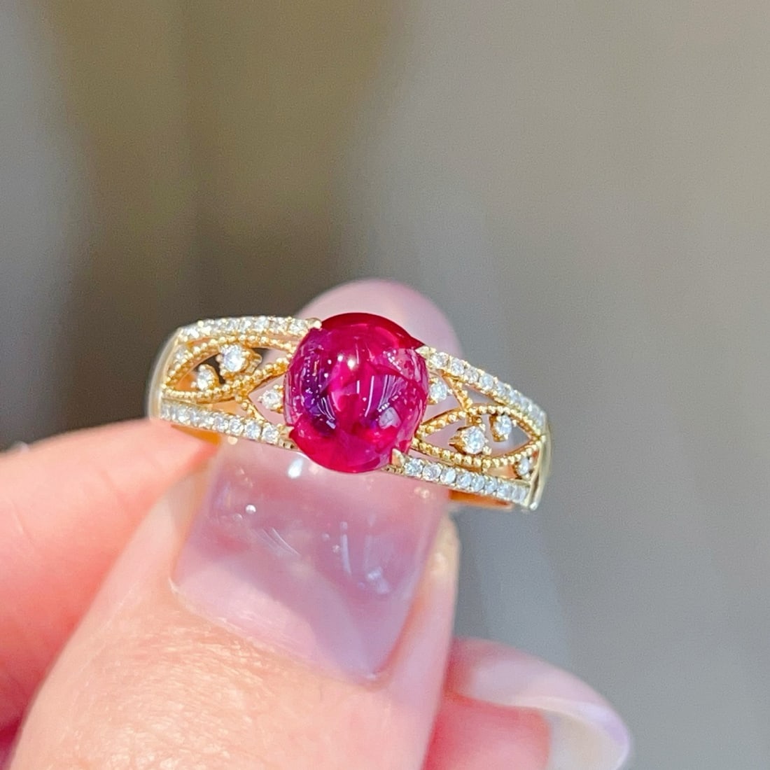 14k Gold 1.83 Ctw Natural Ruby & Diamond Ring: Ref:231176257gold // content:14k // goldring // size:7. 25usmain // gemstone:rubyshape:ovalcarat // weight:1. 71ct // color:redtreatment:naturaladjacent // gemstone // 2 // : // diamondshape:roundcara